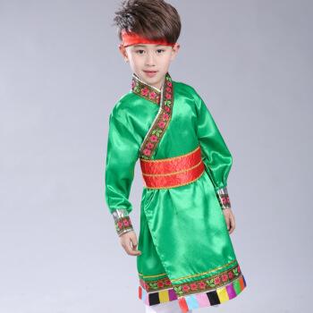 小學生藏族服飾少數(shù)民族兒童演出服裝舞蹈表演服衣服男童蒙古服裝 綠